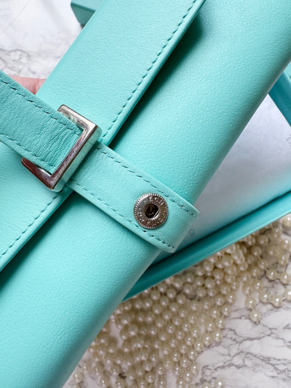 TIFFANY & Co. jewelry roll travel case Tiffany Blue leather small accessory ring - Picture 12 of 14